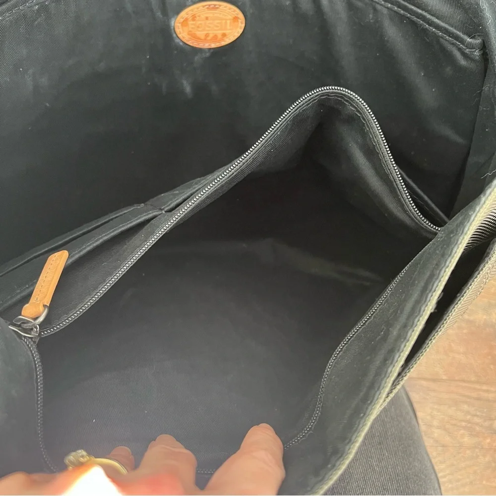 FOSSIL CANVAS CROSSBODY MESSENGER bag Olive Green/Grey w/Black